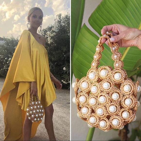 ALAMEDA TURQUESA Hana Woven Pearl Handbag Bag Yellow Handmade Portugal - Picture 9 of 9